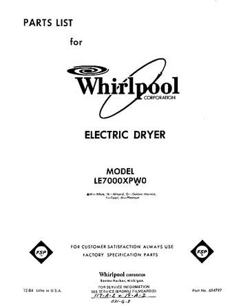 Diagram for LE7000XPW0